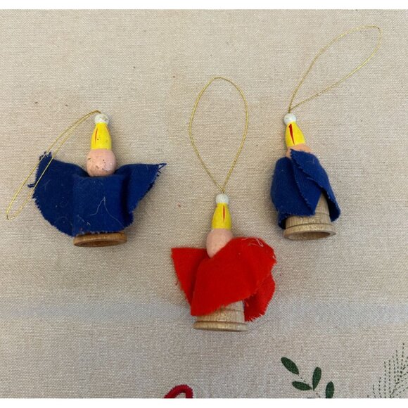 Vintage Wooden Spool Circus Clowns MCM Christmas Ornaments Hand painted Set of 3 - Picture 3 of 4